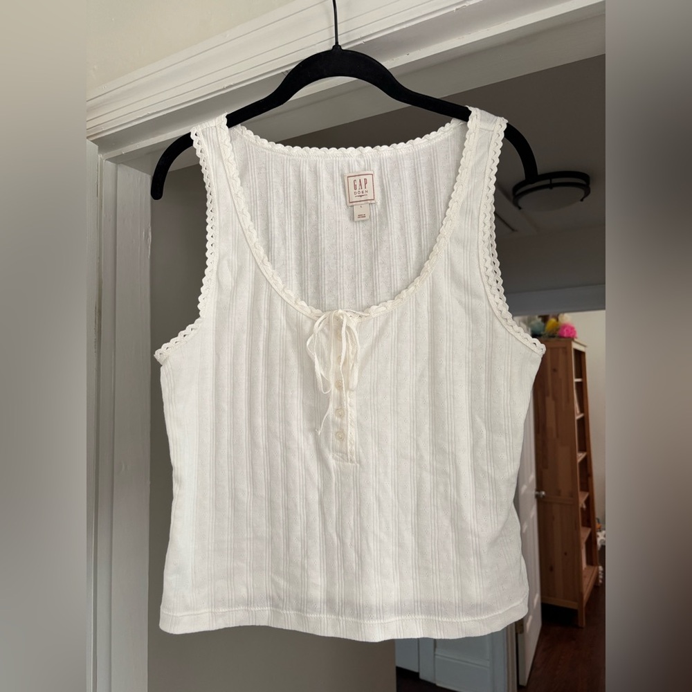 Gap x Doen DÔEN White Pointelle Tank Size Large